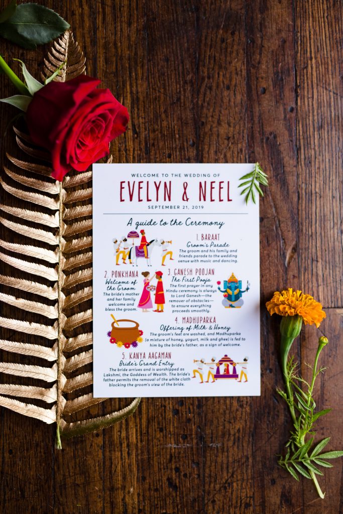 Evie and Neel Fusion American-Indian Wedding at EBell of Los Angeles | Bride & Groom | Gujarati Groom | Invitation | American Bride Indian Groom | Indian Wedding Program | The Marigold Company