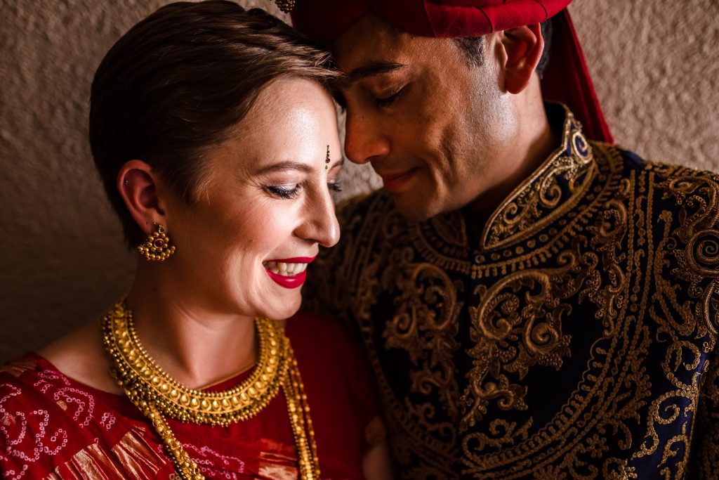 Evie and Neel Fusion American-Indian Wedding at EBell of Los Angeles | Bride & Groom | Gujarati Groom | Invitation | American Bride Indian Groom | First Look | The Marigold Company