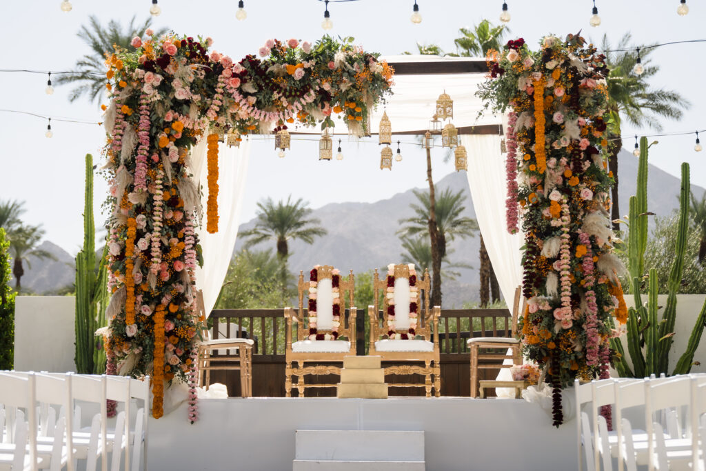 Hyatt Indian Wells, Indian Wedding, Desert Vibes Indian Wedding, California Desert Wedding, Palm Springs Indian Wedding, Beautiful Desert inspired Mandap, boho mandap decor