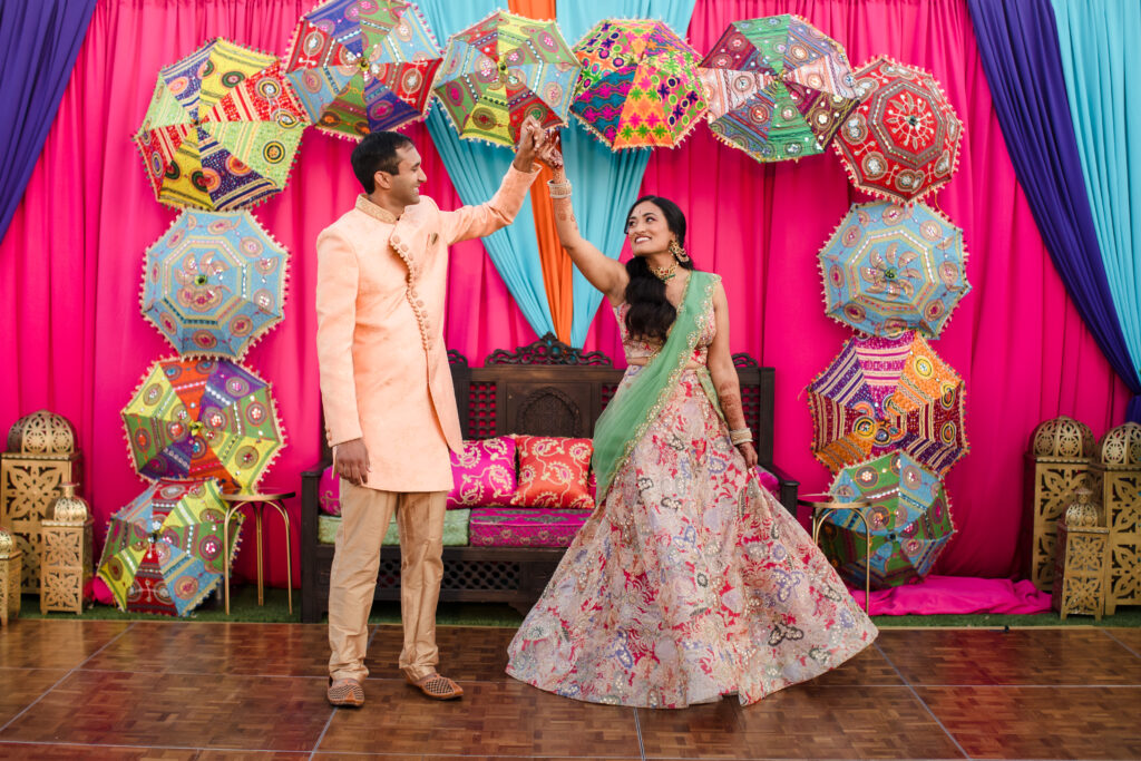 Beautiful Indian Wedding, Indian Couple, Sangeet Decor, Traditional Sangeet Decor, Palm Springs Indian wedding