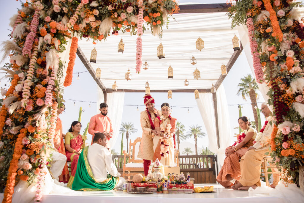 Beautiful Indian Wedding in Palm Springs, Palm Springs Indian wedding, desert inspired Indian wedding, boho mandap decor